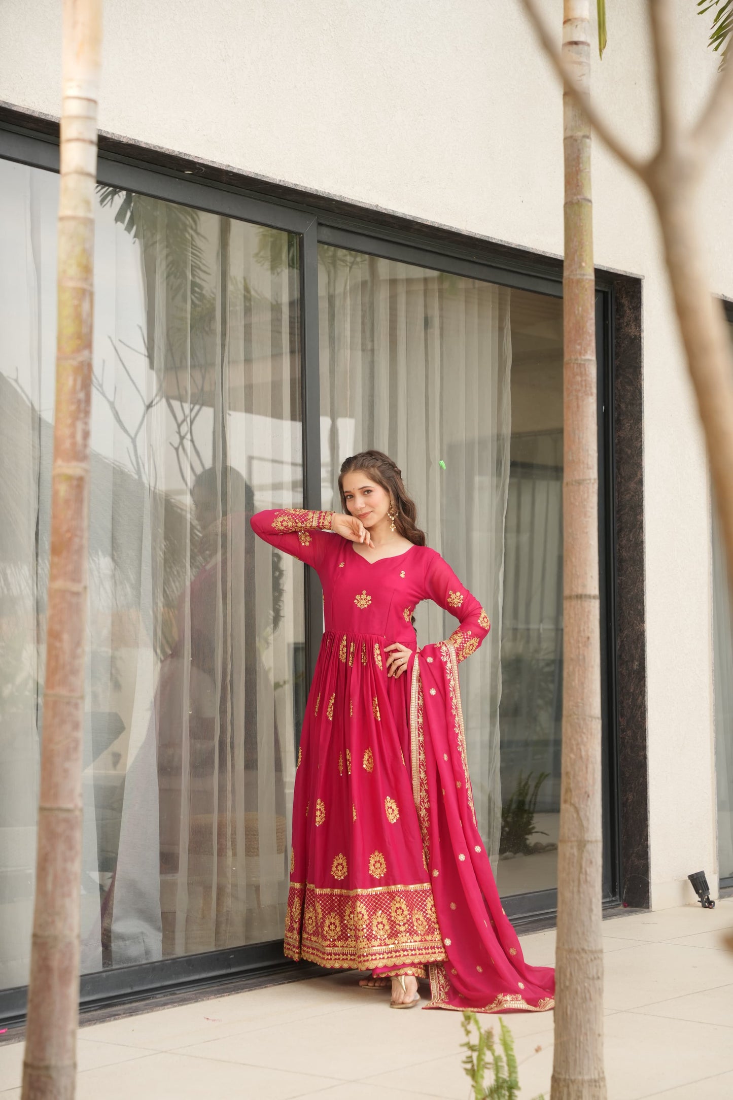 Gorgeous Star Georgette With Sequins Work Gown With Dupatta