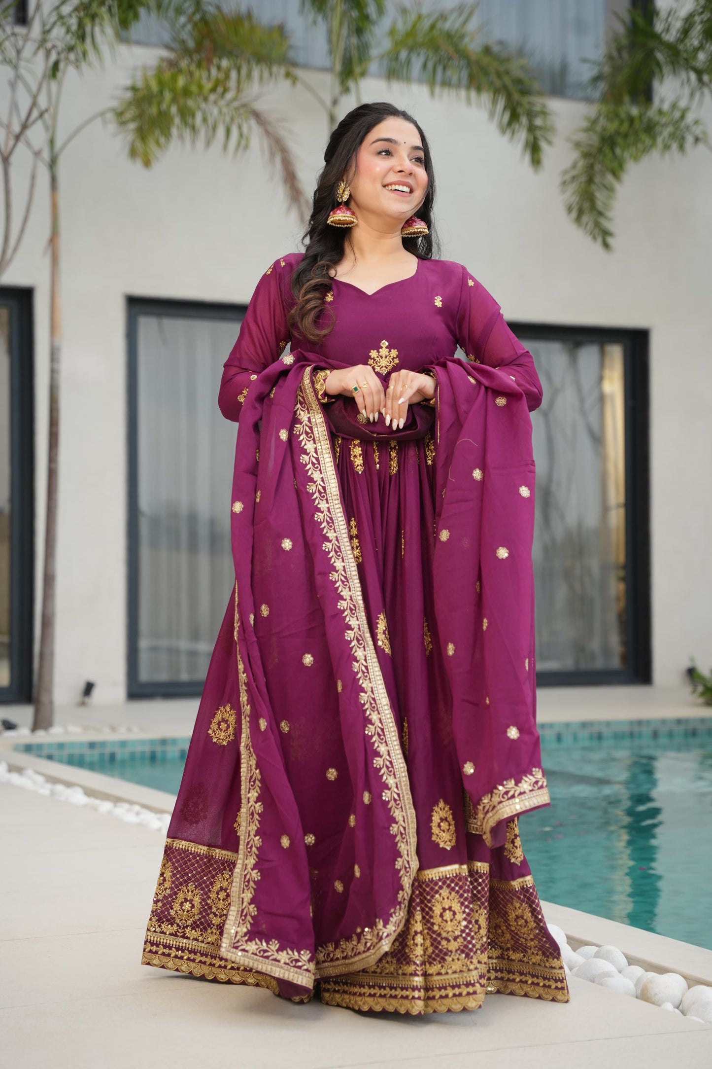 Gorgeous Star Georgette With Sequins Work Gown With Dupatta