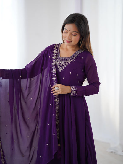 Purple Soft Fox Georgette With Fancy Embroidery 3pc Kurta Set