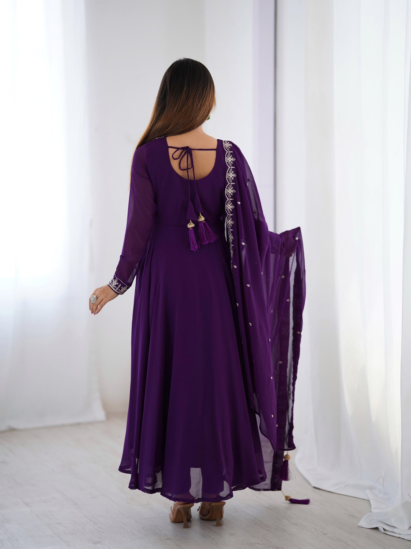 Purple Soft Fox Georgette With Fancy Embroidery 3pc Kurta Set