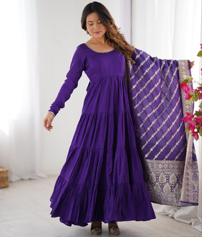 Purple Heavy Romansilk Chanderi With Yoke Lace 3pc Kurta Set