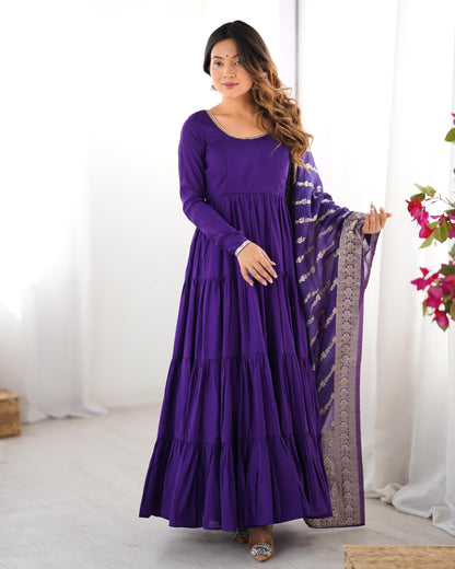 Purple Heavy Romansilk Chanderi With Yoke Lace 3pc Kurta Set
