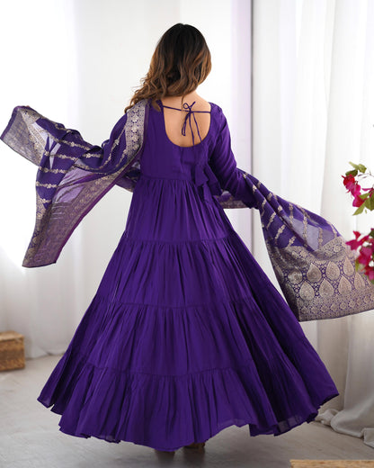 Purple Heavy Romansilk Chanderi With Yoke Lace 3pc Kurta Set