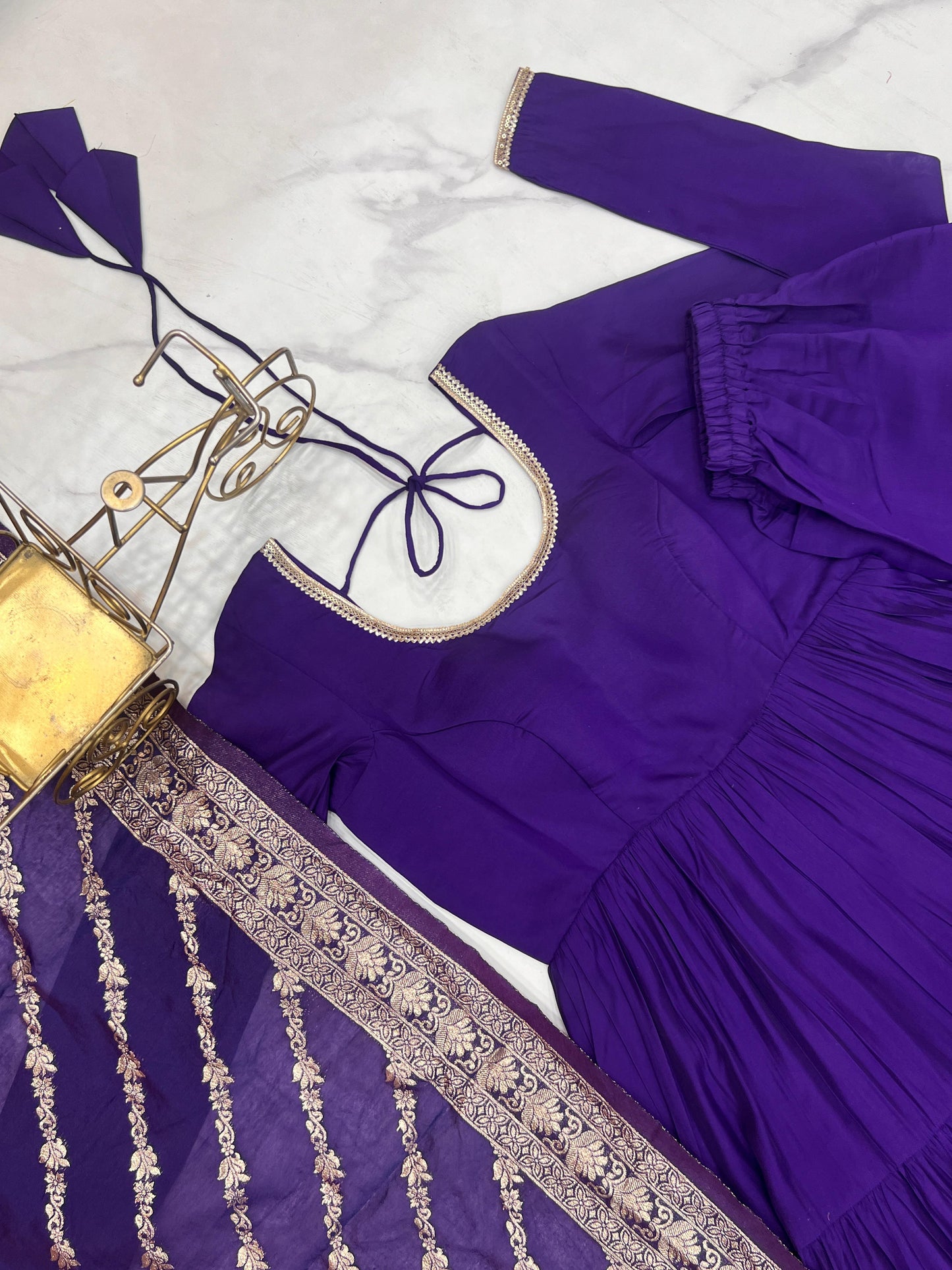 Purple Heavy Romansilk Chanderi With Yoke Lace 3pc Kurta Set