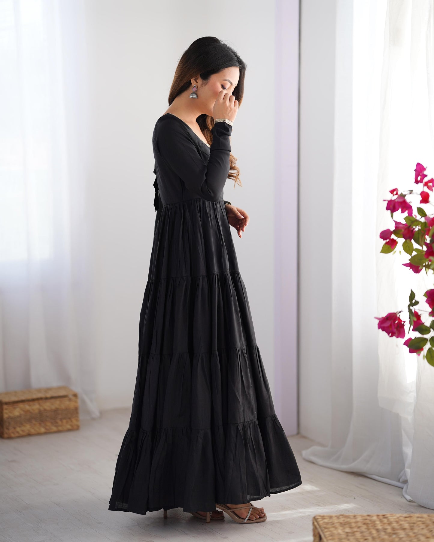 Black Heavy Romansilk Chanderi With Yoke Lace 3pc Kurta Set