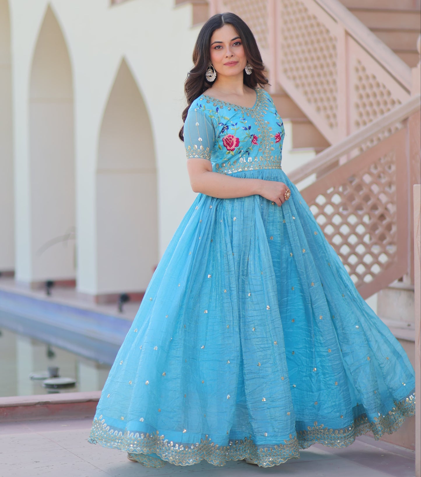 Gold Crush Zari & Sequins Work Gown