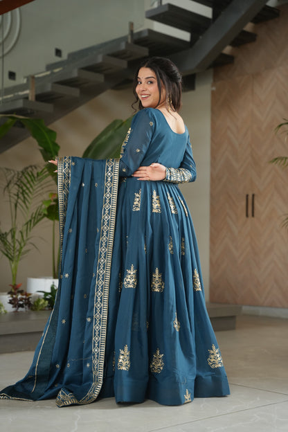 Rama Chinnon Sequins-Multi Beads Work Gown With Dupatta