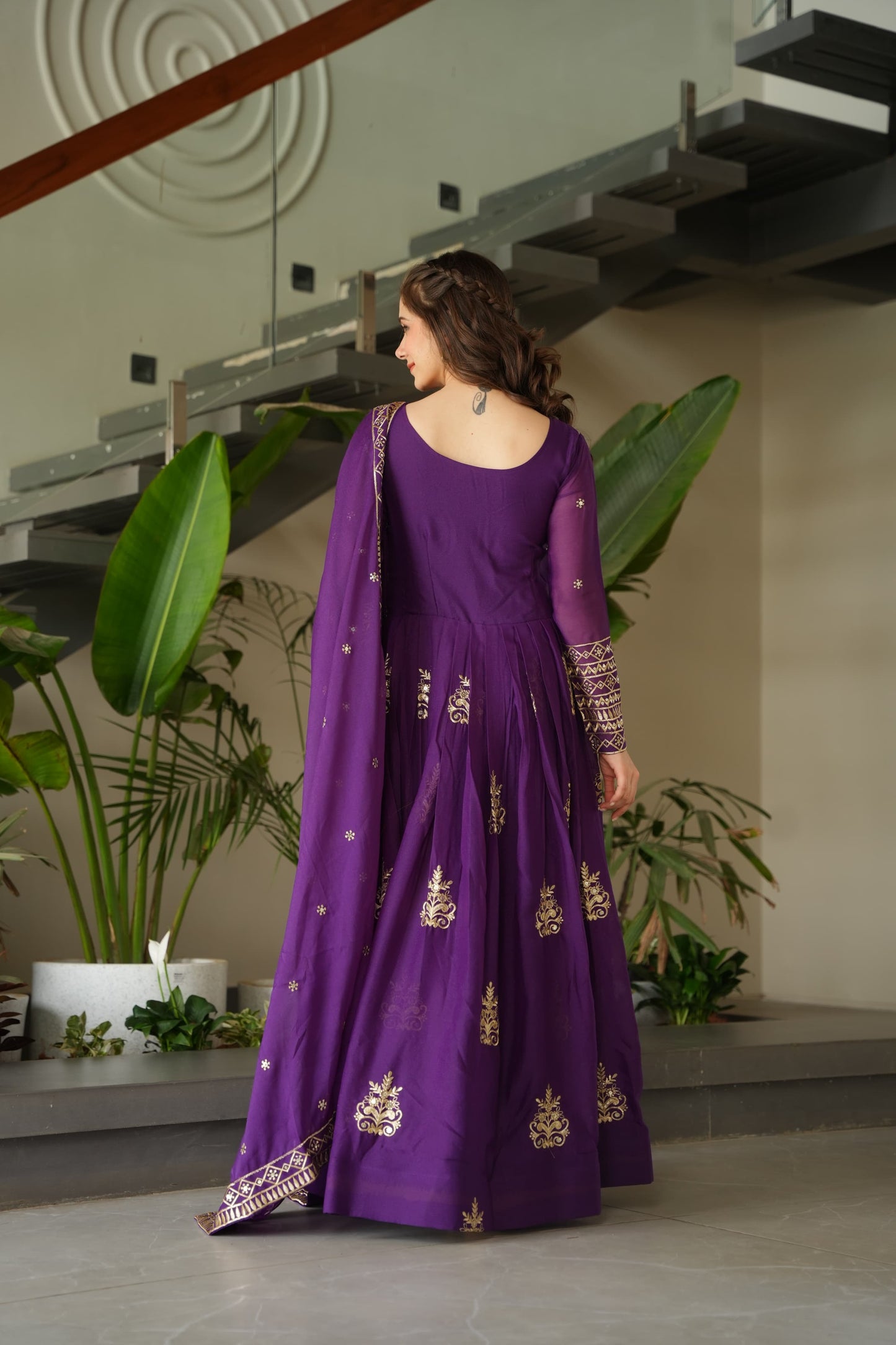 Rama Chinnon Sequins-Multi Beads Work Gown With Dupatta
