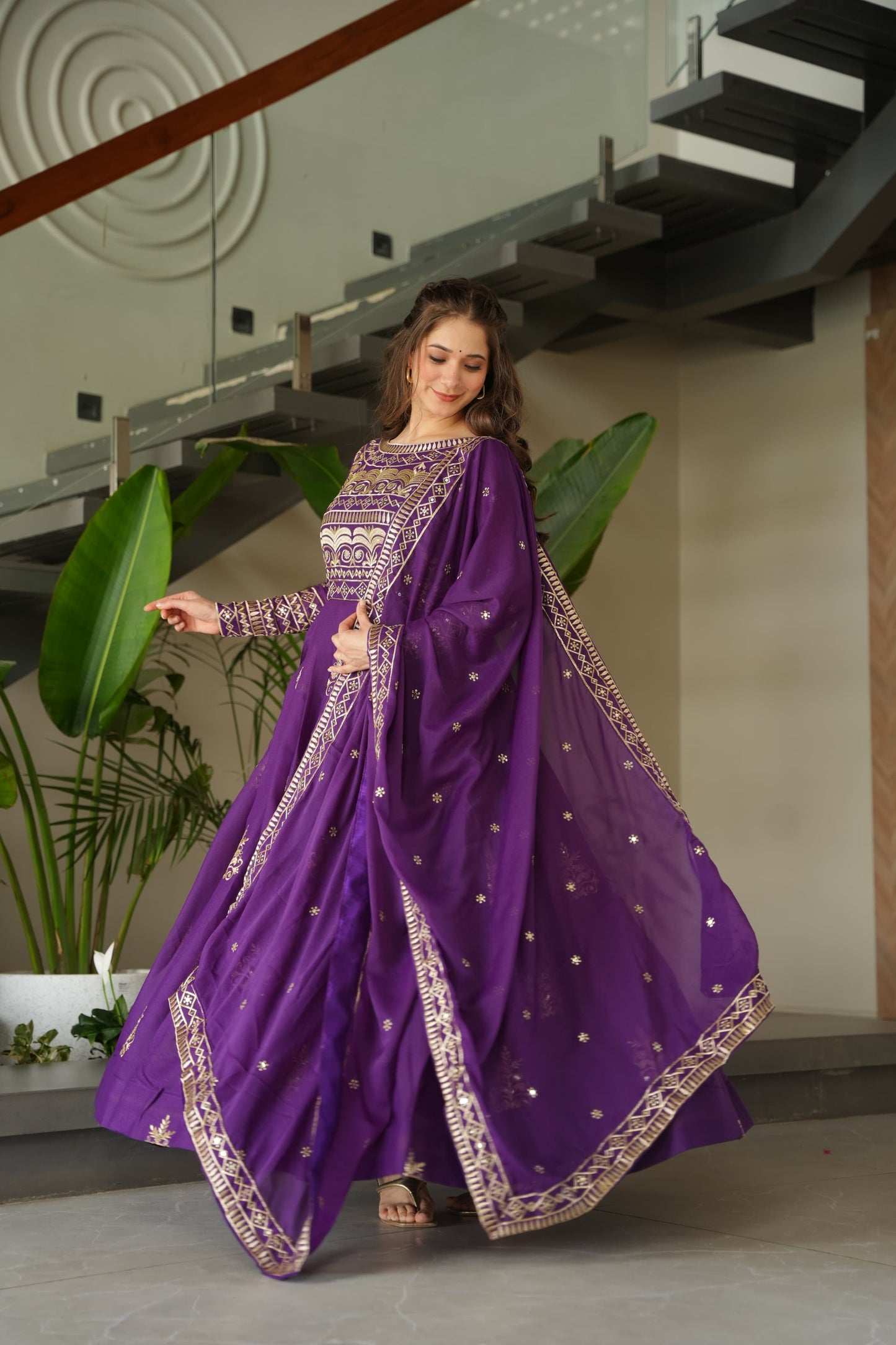 Rama Chinnon Sequins-Multi Beads Work Gown With Dupatta