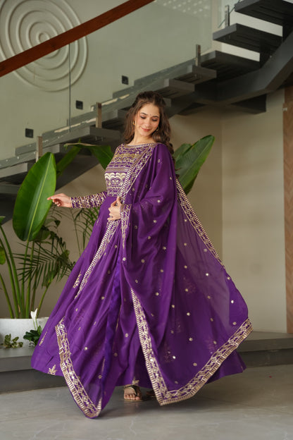 Rama Chinnon Sequins-Multi Beads Work Gown With Dupatta