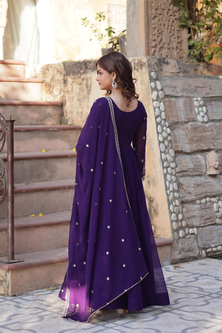 Maroon  Faux Blooming with Beads Embroidered Work Gown With Dupatta