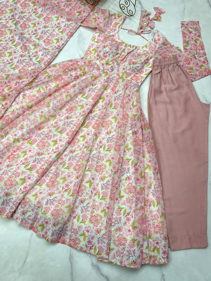 Pink Heavy Orange Chiffon with Floral Print 3pc Kurta Set