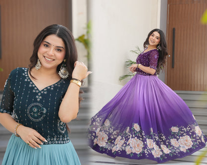 Rama Beads Embroidery With Floral Digital Print Gown