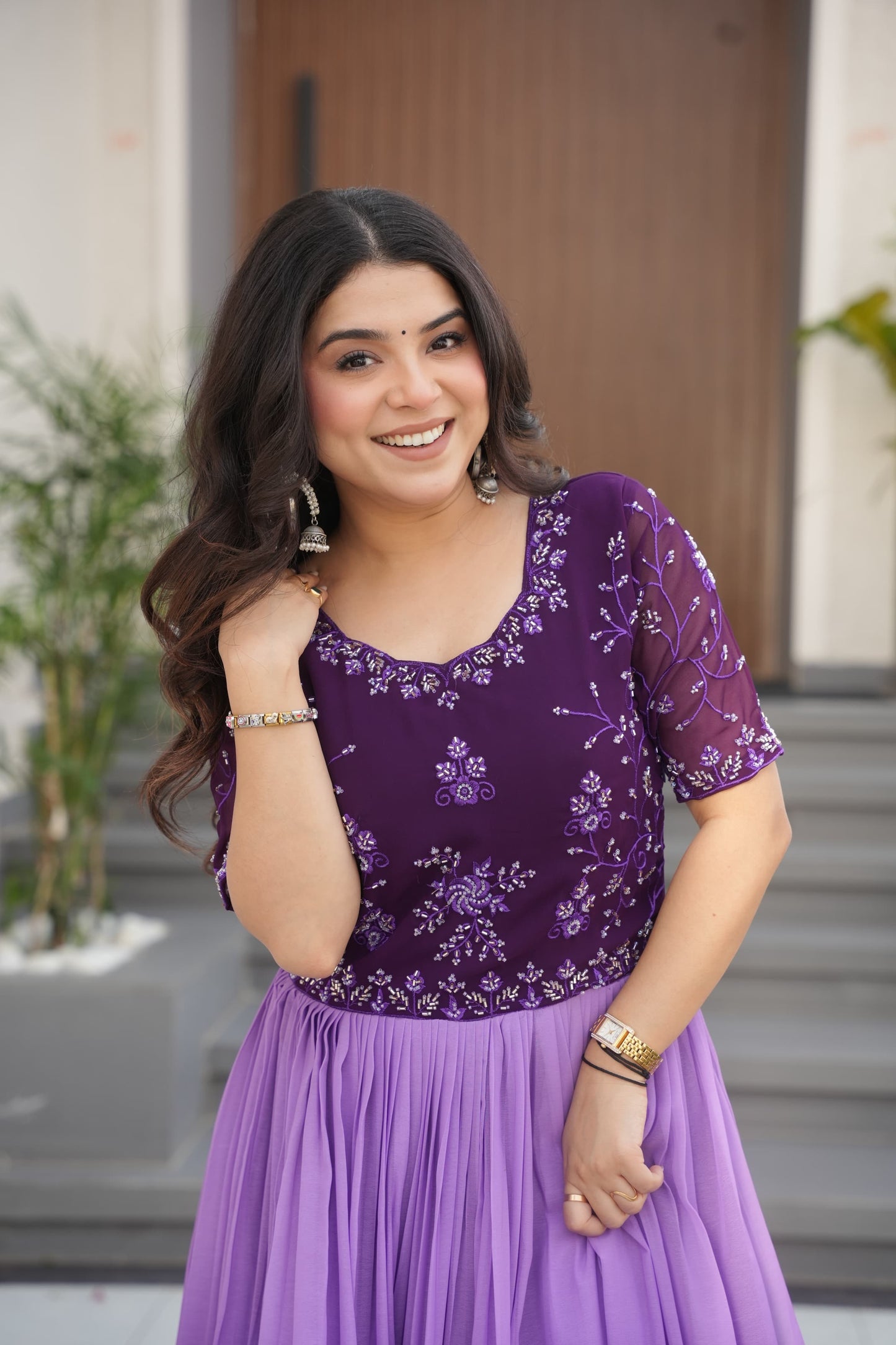 Rama Beads Embroidery With Floral Digital Print Gown