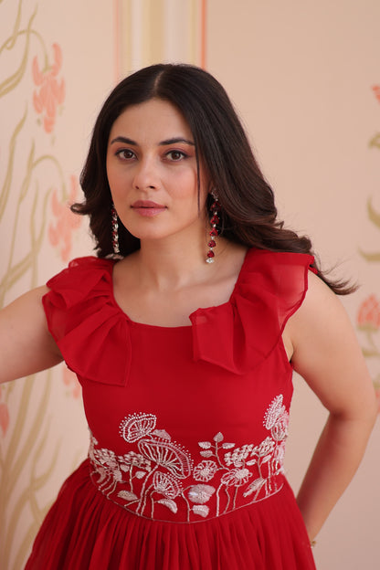 Designer Round Neck With Beads Embroidered Work Gown