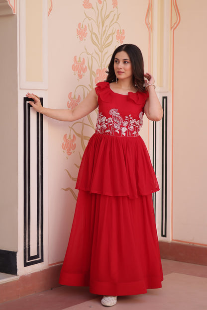 Designer Round Neck With Beads Embroidered Work Gown