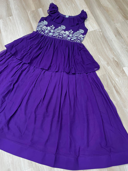 Designer Round Neck With Beads Embroidered Work Gown