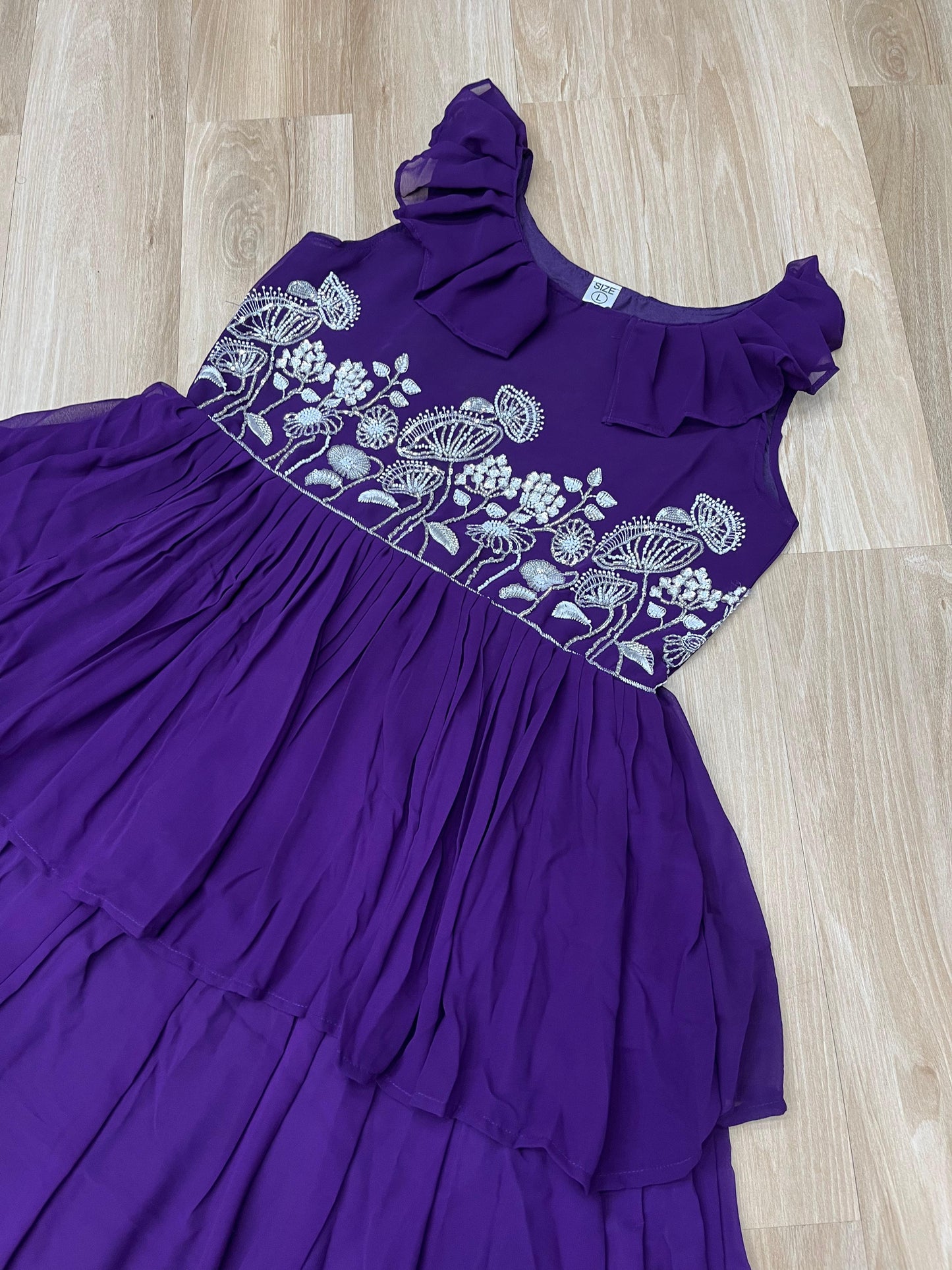 Designer Round Neck With Beads Embroidered Work Gown