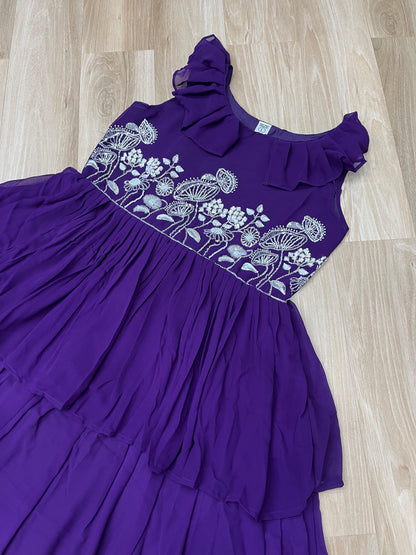 Designer Round Neck With Beads Embroidered Work Gown