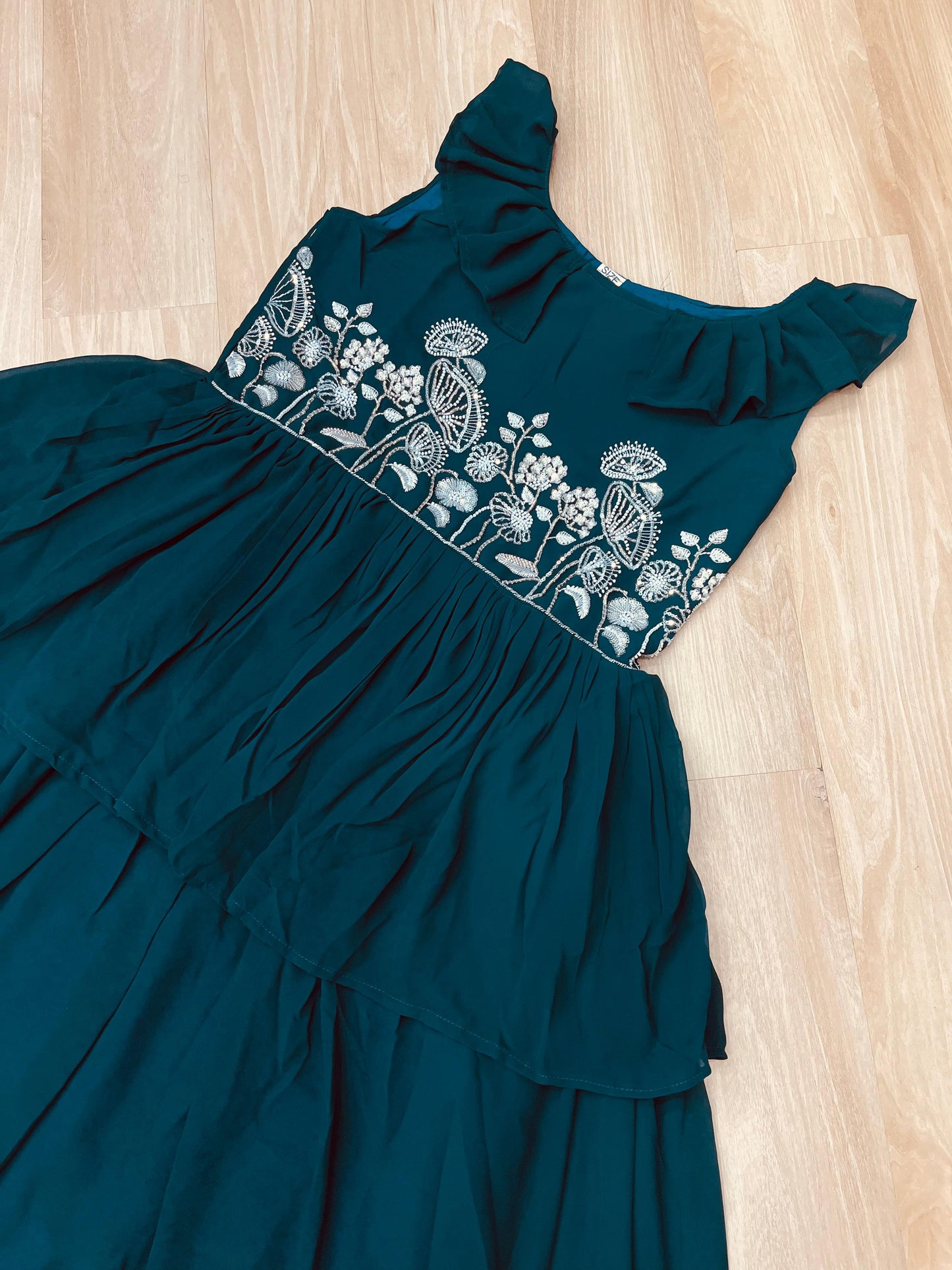 Designer Round Neck With Beads Embroidered Work Gown