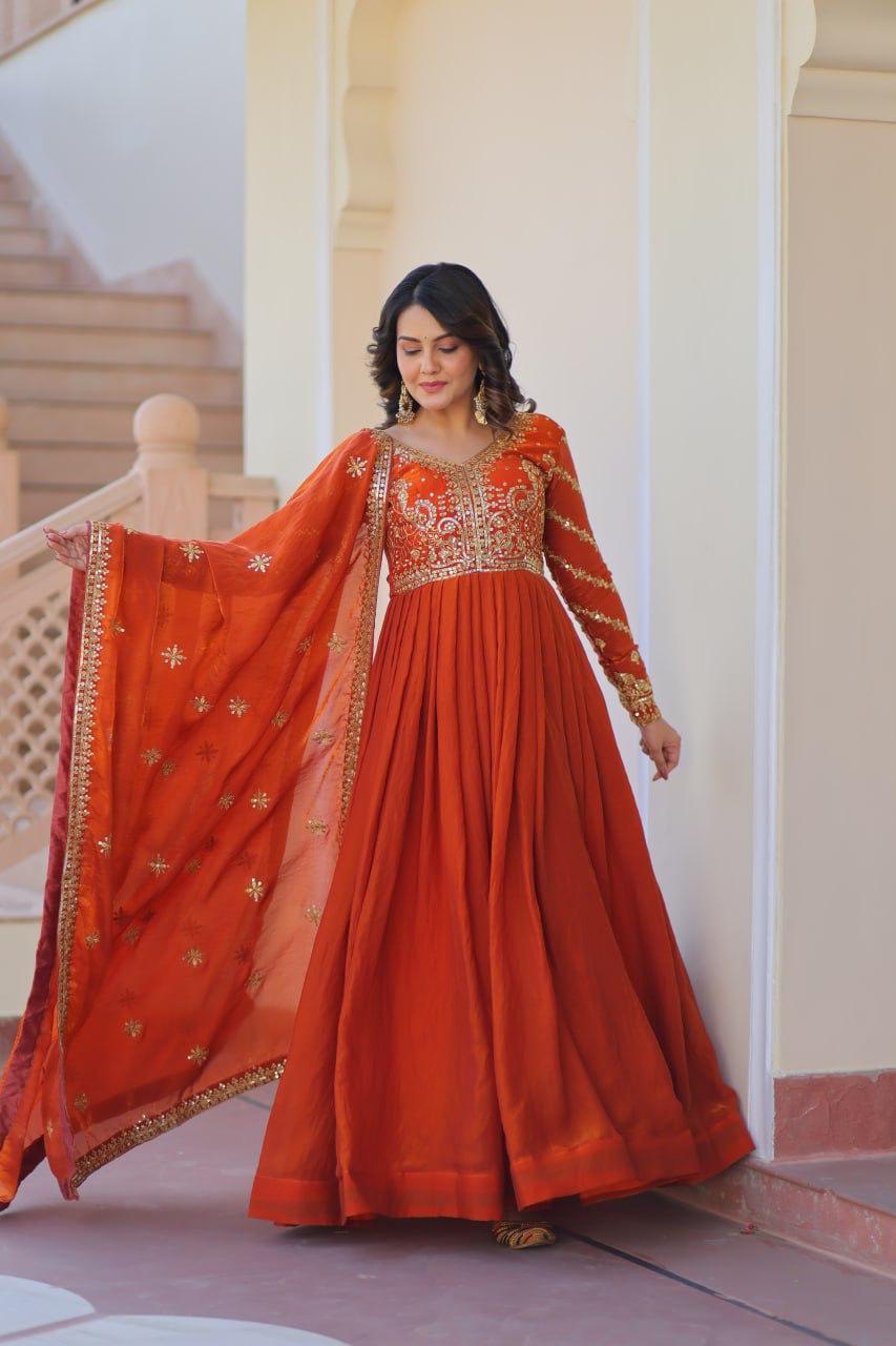 Mehendi Fendy With Zari & Sequins Gown With Dupatta
