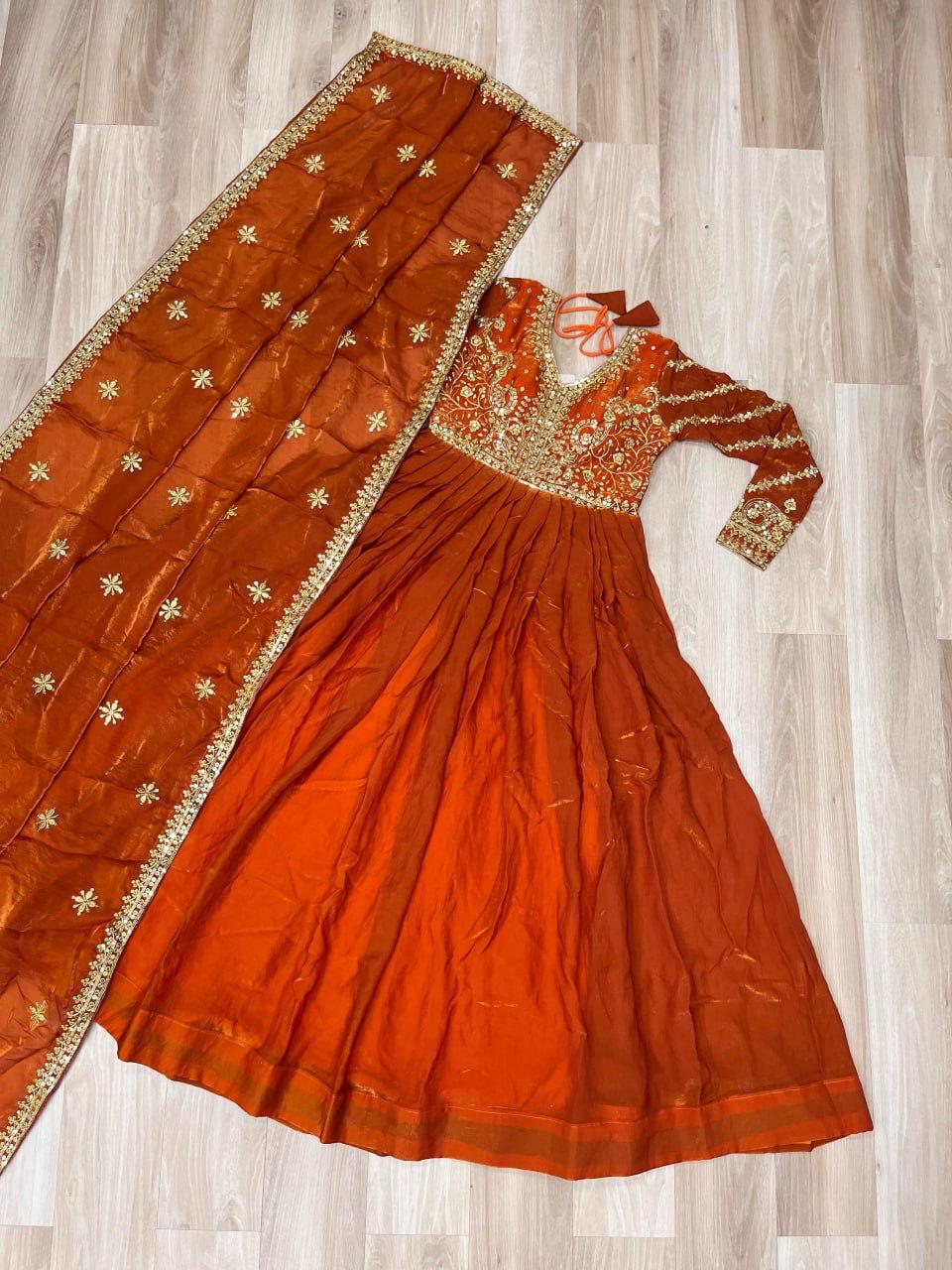 Mehendi Fendy With Zari & Sequins Gown With Dupatta