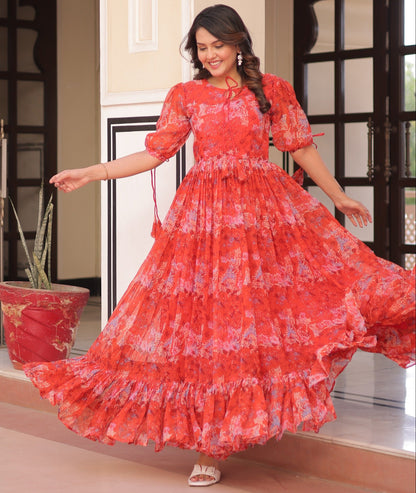 Gajri Faux Georgette with Printed Work