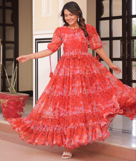 Gajri Faux Georgette with Printed Work