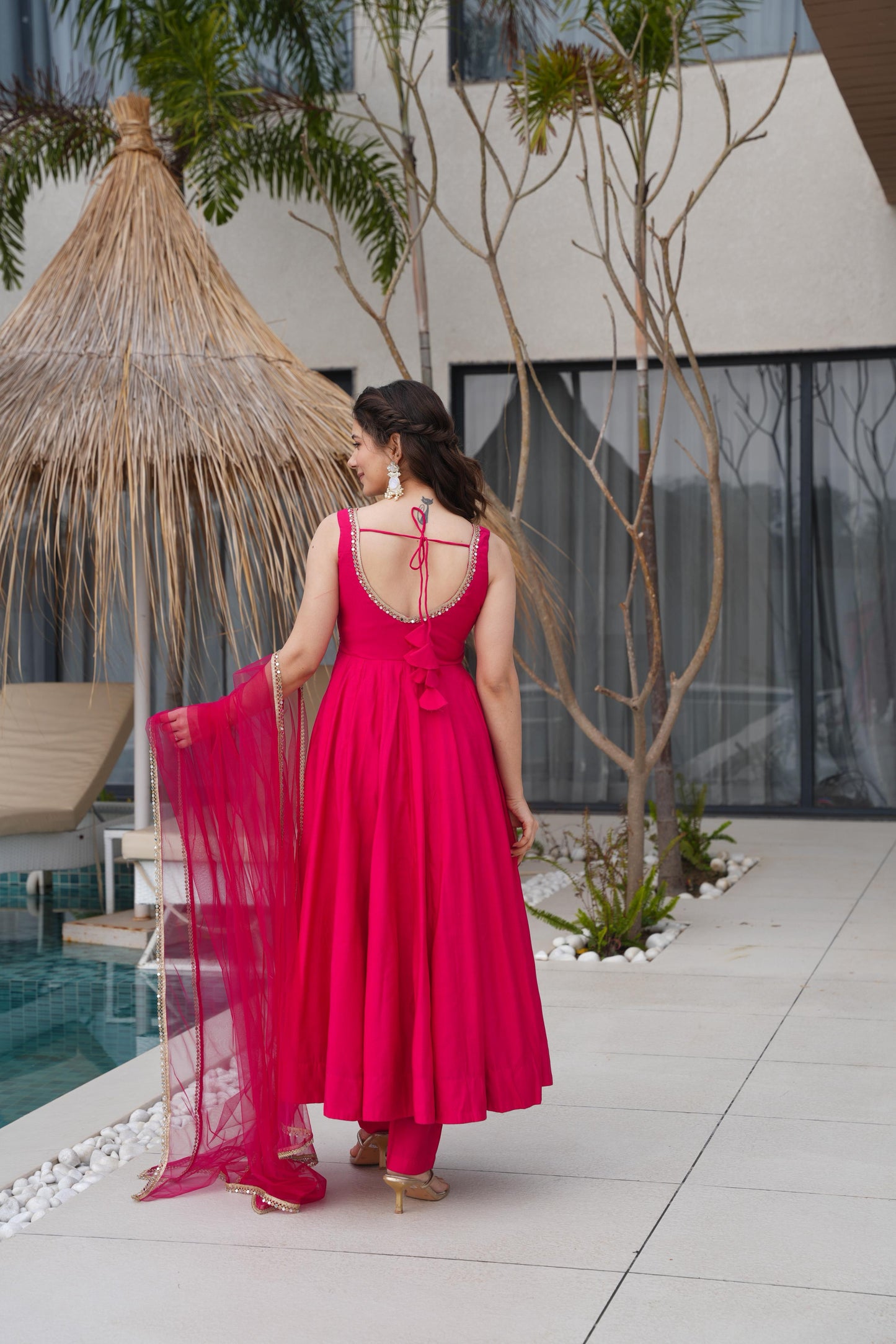 Rani Pink Pure Romansilk Chanderi 3pc Kurta Set