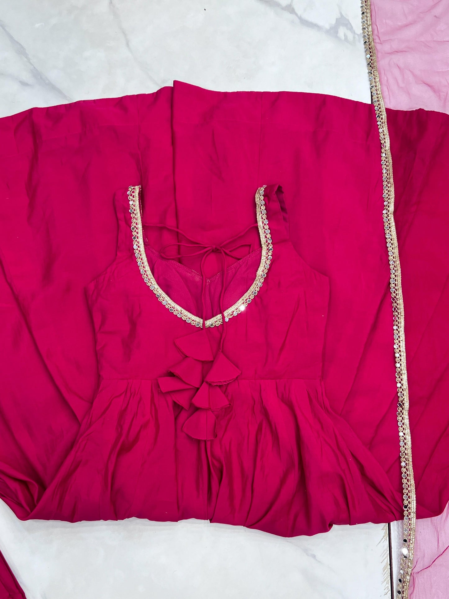 Rani Pink Pure Romansilk Chanderi 3pc Kurta Set