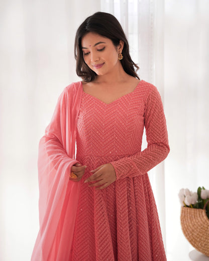 Peach Heavy Pure Soft Fox Georgette with Lucknowi Sequins Work 3pc Kurta Set (Copy)