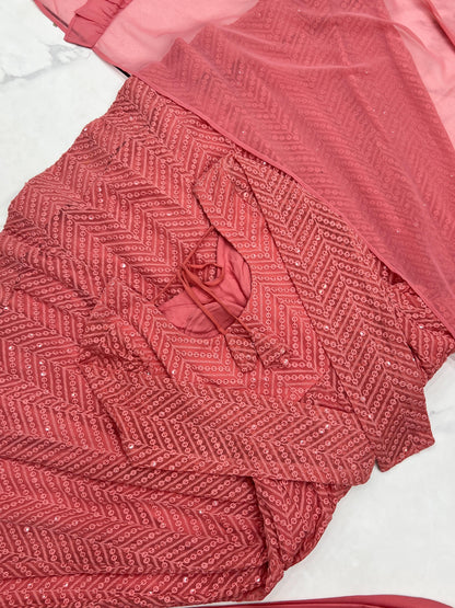 Peach Heavy Pure Soft Fox Georgette with Lucknowi Sequins Work 3pc Kurta Set (Copy)