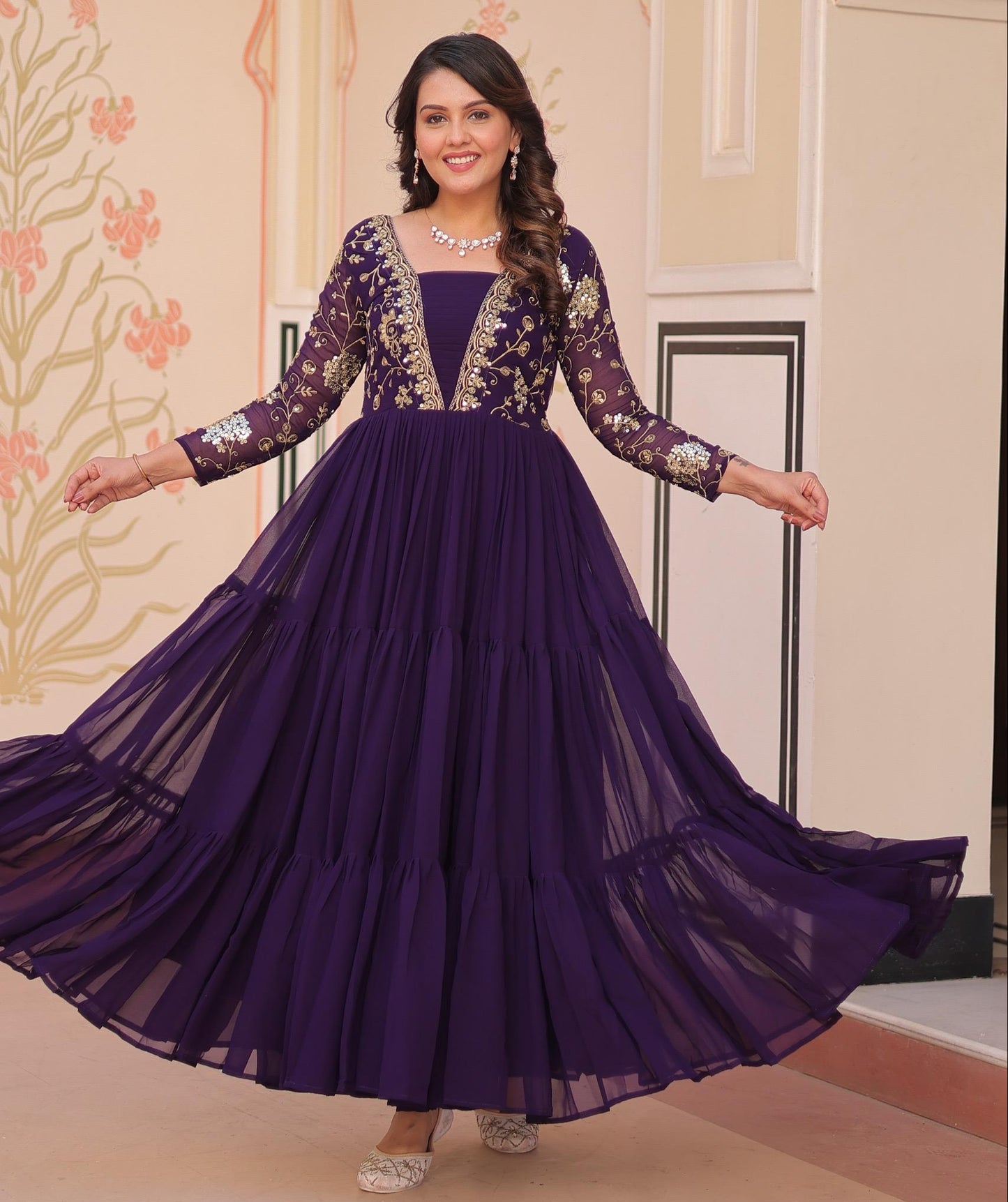 Purple Faux Blooming  Zari Work Gown