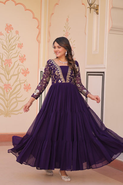 Purple Faux Blooming  Zari Work Gown