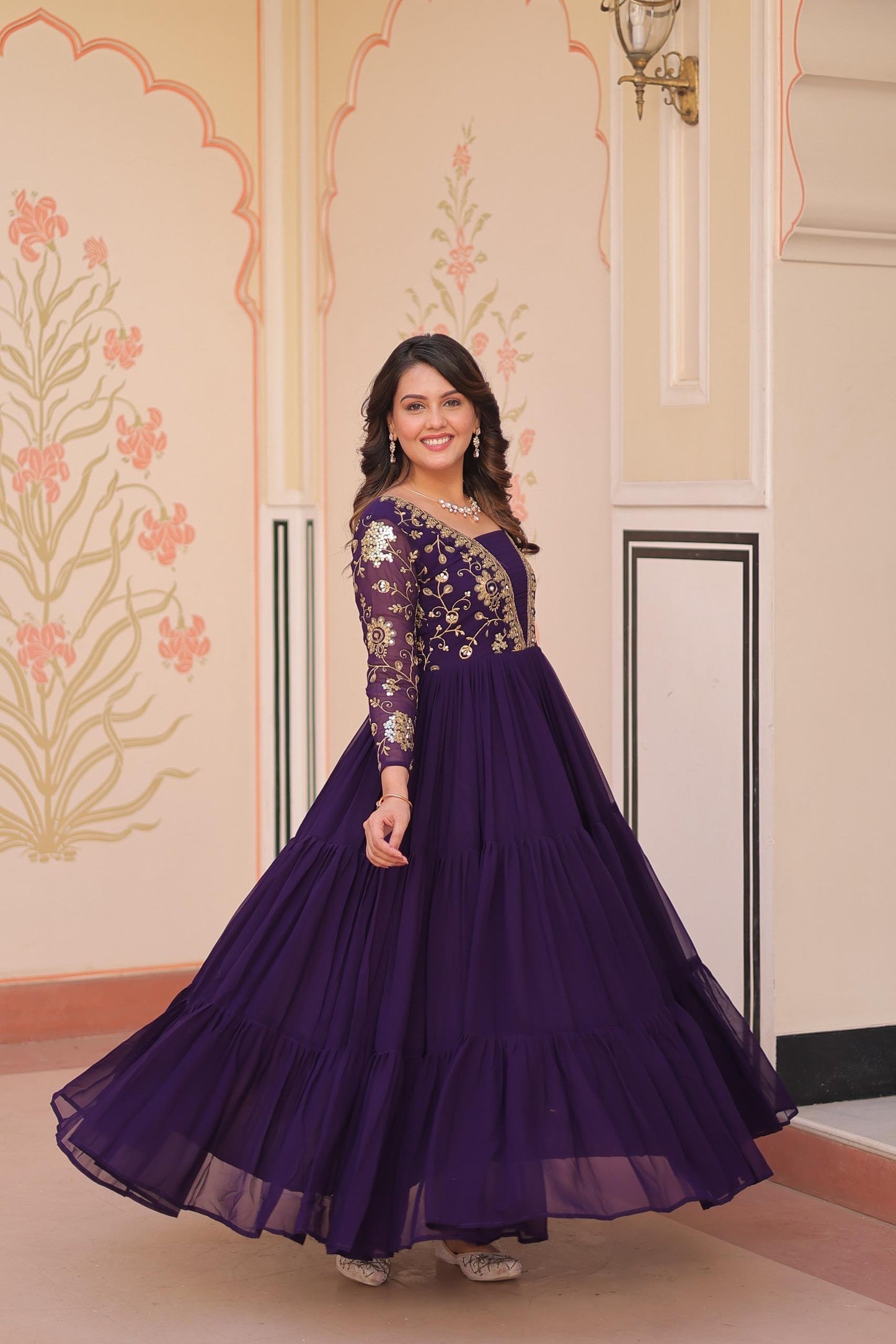 Purple Faux Blooming  Zari Work Gown
