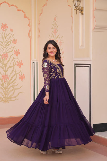 Purple Faux Blooming  Zari Work Gown