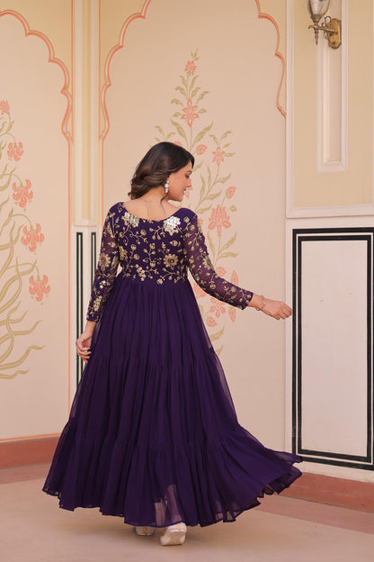 Purple Faux Blooming  Zari Work Gown