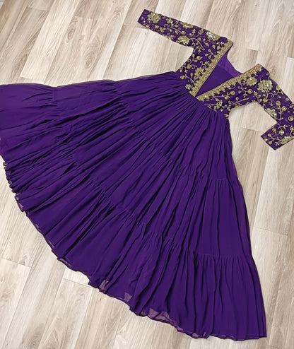 Purple Faux Blooming  Zari Work Gown