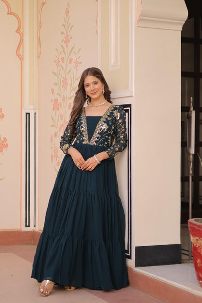 Rama Faux Blooming  Zari Work Gown