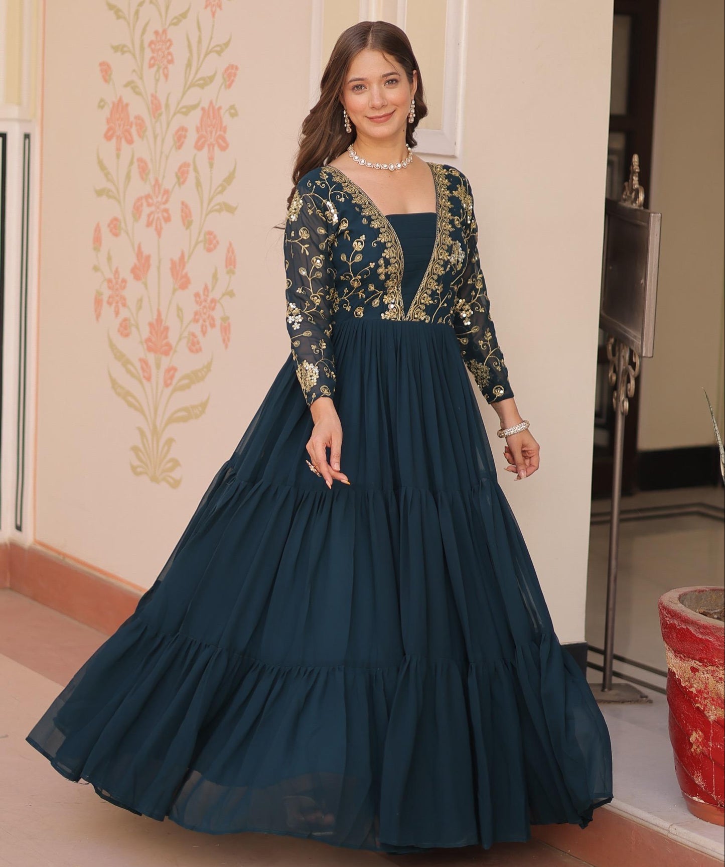 Rama Faux Blooming  Zari Work Gown