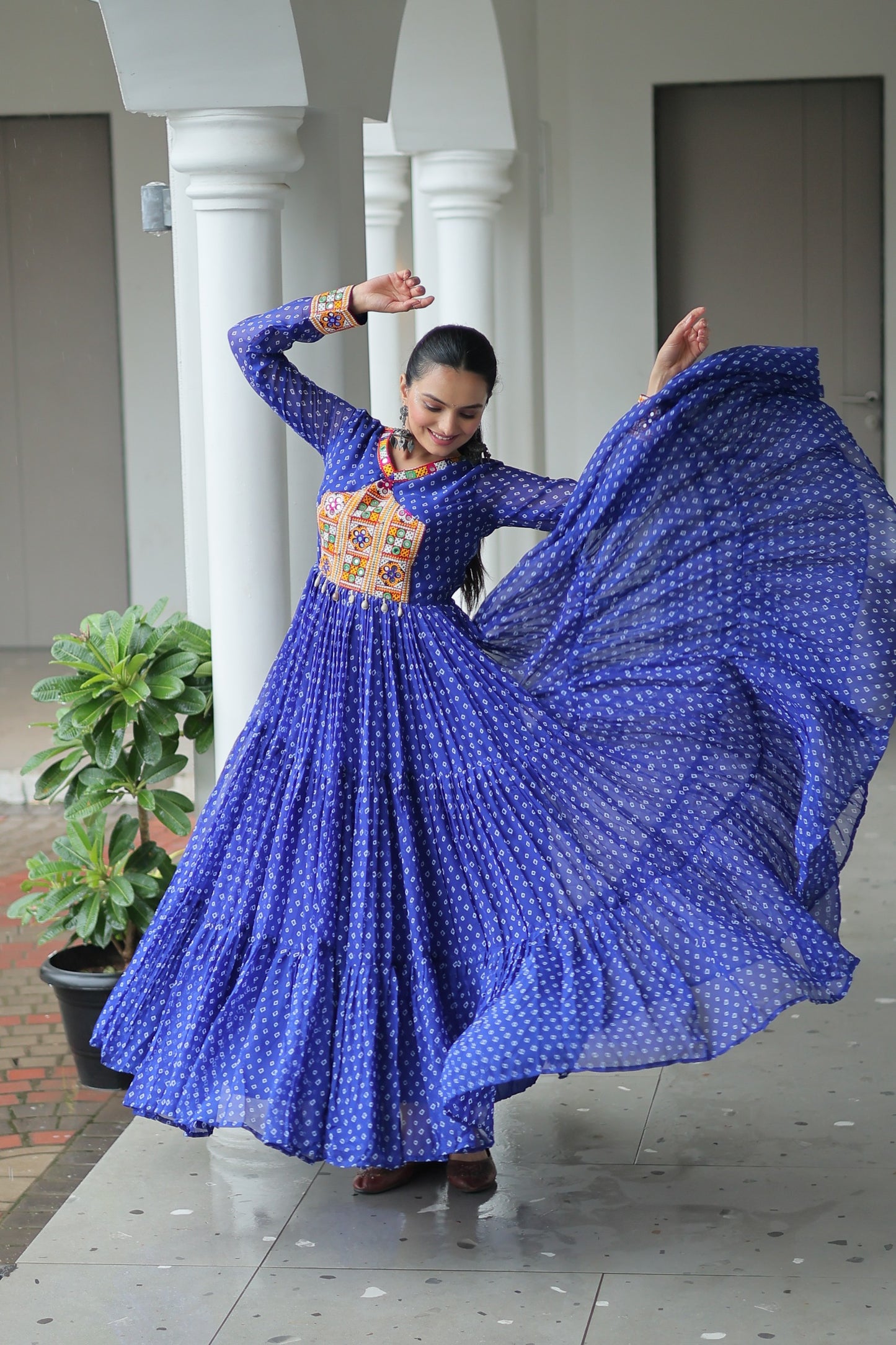 Blue Bandhani print Faux Georgette Gown