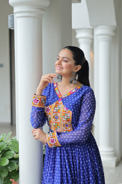 Blue Bandhani print Faux Georgette Gown