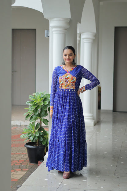 Blue Bandhani print Faux Georgette Gown