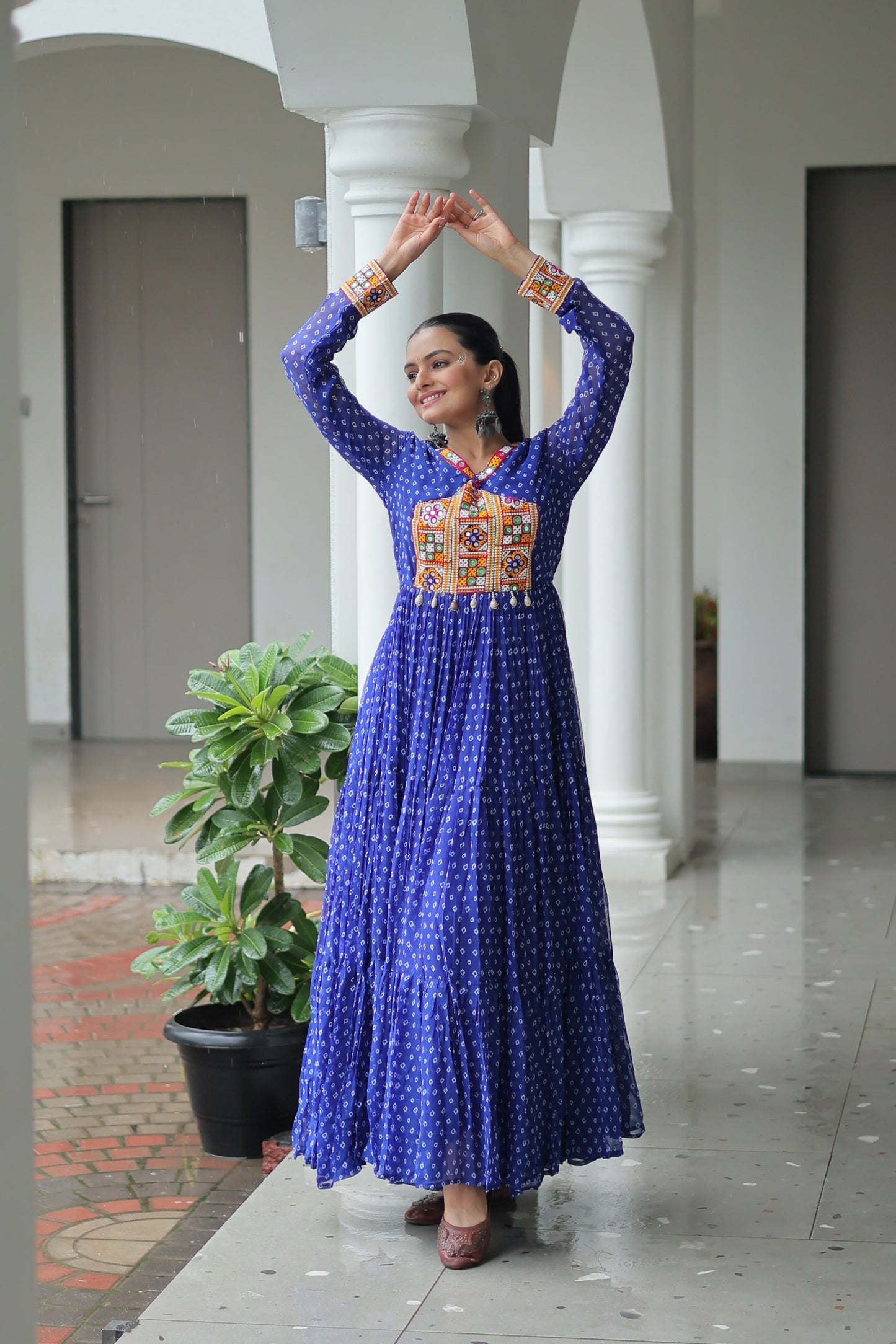 Blue Bandhani print Faux Georgette Gown