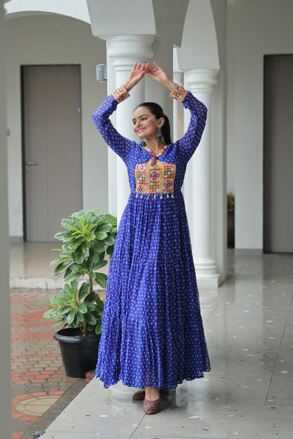 Blue Bandhani print Faux Georgette Gown