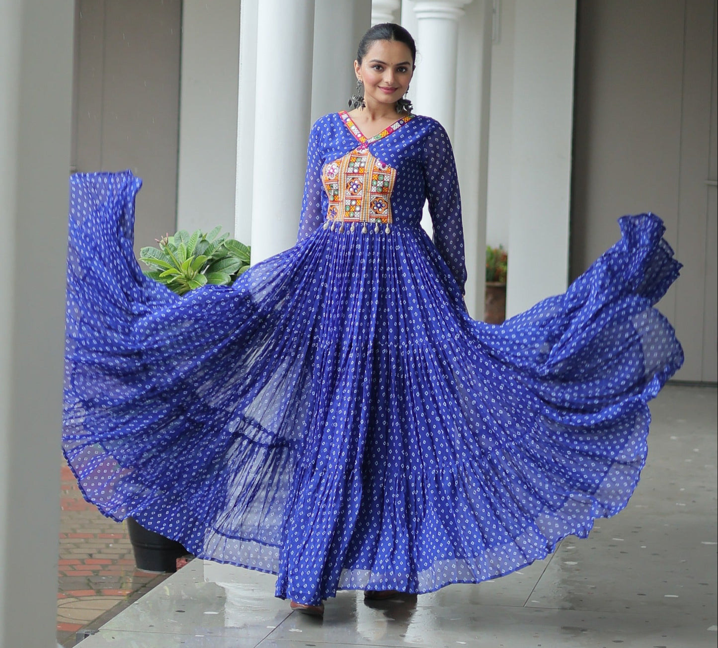 Blue Bandhani print Faux Georgette Gown