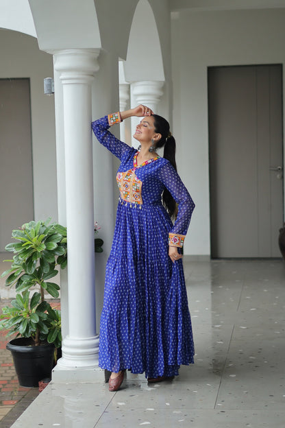 Blue Bandhani print Faux Georgette Gown