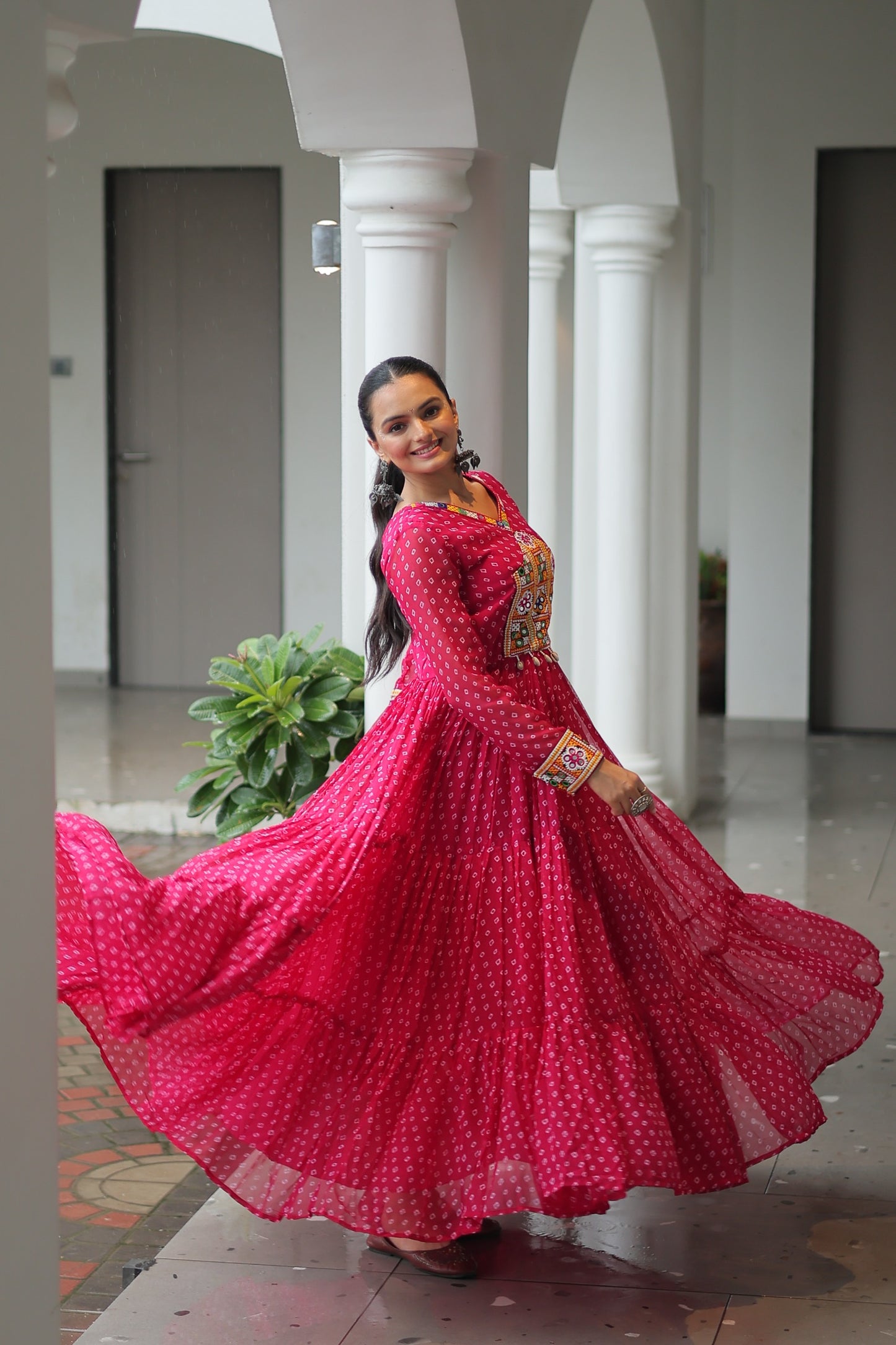 Blue Bandhani print Faux Georgette Gown