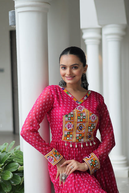 Blue Bandhani print Faux Georgette Gown