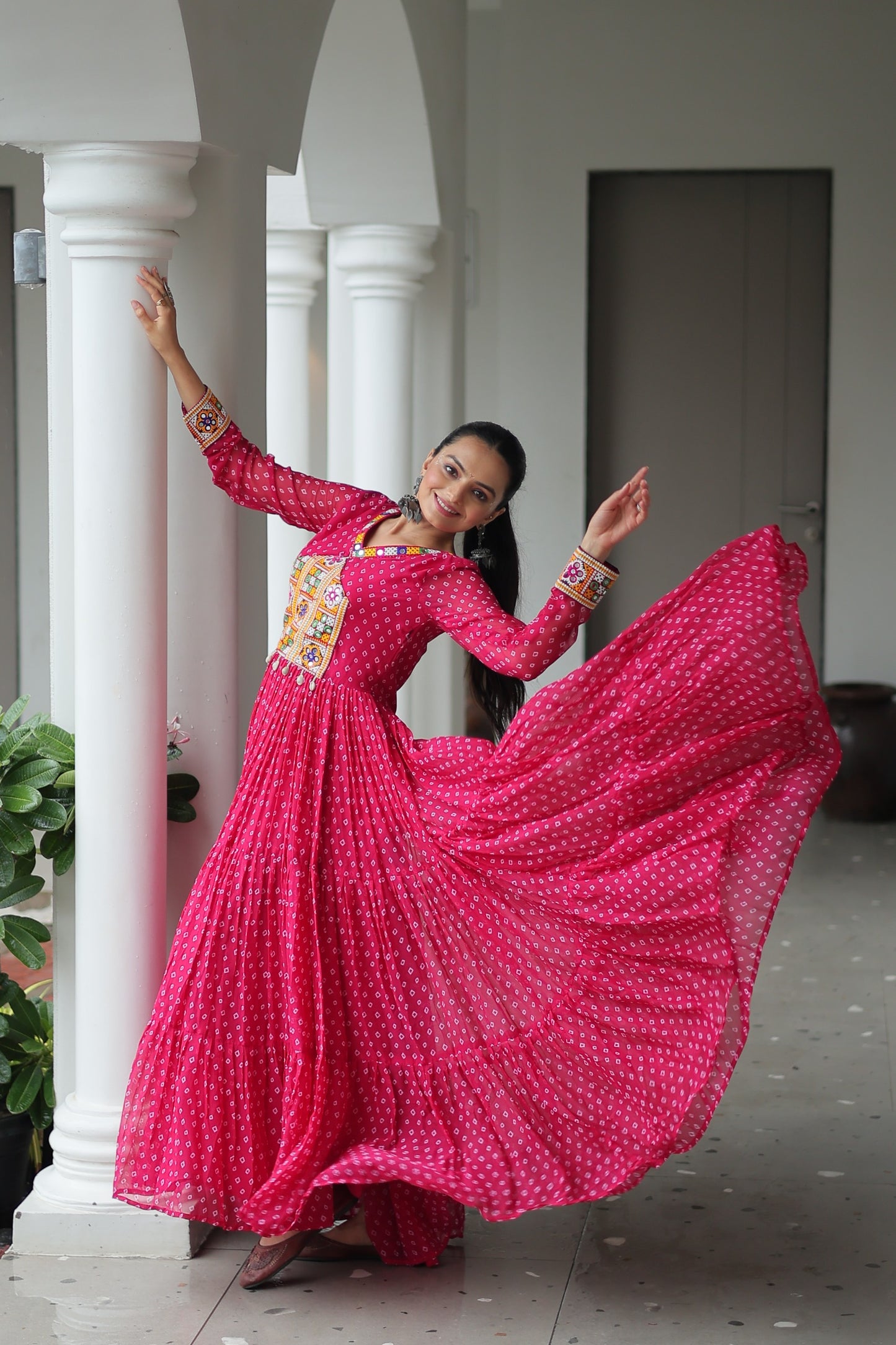 Blue Bandhani print Faux Georgette Gown